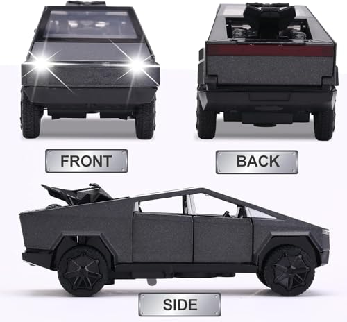 Image of 1 /24 Tesla Cybertruck Diecast Metal Toy Truck with Lights and Sounds, Mini Vehicle for Boys Ages 3 and Up, Realistic Design, Fun Educational Play, for Kids and Collectors (Grey)