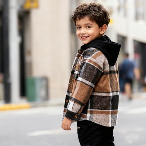 Image of OLMRJKD Toddler Baby Boy Clothes Plaid Long Sleeve Hoodie Sweatshirt + Pants 2pcs Boys Outfit Set