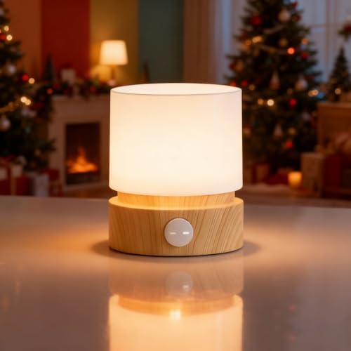 Image of Cylindrical Lamp Cute Night Light USB Charging Nordic Rotating Digital Display, Timer, Rechargeable, Dimmable, Sleep Companion Night Light(Wood)