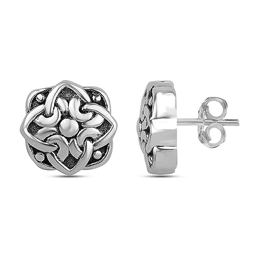 LeCalla 925 Sterling Silver Vintage Stud Earrings for Women | Antique Style Celtic Knot, Sunflower & Floral Stud Earring | Classic Handmade Chunky Statement Jewelry | Indian Earrings for Women4