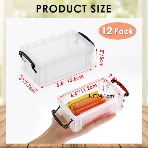 Image of 12 PCS Clear Plastic Crayon Boxes with Snap Lids, Small Crayon Storage Box Stackable Crayon Container Box Multipurpose Mini Storage Container for Crayons, Chalks, Paper Clips and More