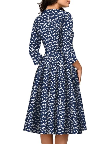 Image of Simple Flavor Women's Floral Vintage Dress Elegant Midi Evening Dress 3 /4 Sleeves
