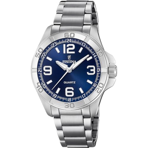 Festina Montre Homme Analogique en Acier Inoxydable 316L Argenté - Mouvement Quartz - Verre Minéral Haute Résistance - Étanche 5 ATM F20434/2 Special Prices