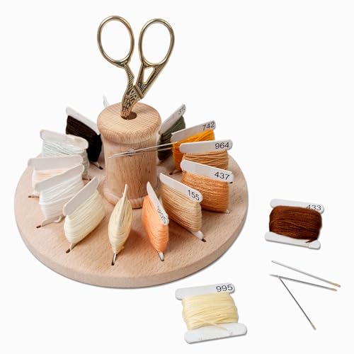 Lampstop Bobbin Rack for Embroidery Floss Beech Wood Floss Organizer (Round)