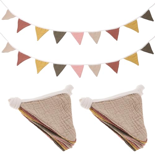 Image of 2Pcs Triangle Bunting Flag Cotton Multicolor Baby Garland Hanging Flag Banner for Wedding Birthday Baby Shower Parties Events Nursery Decor-1