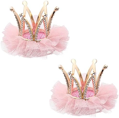 OHAOLYLE 2 Pcs Crown Hair Clips Baby Alligator Hair Clips Toddler Lace Rhinestone Princess Style Hair Accessory Birthday Hair Accessories for Students Children Girls Pink
