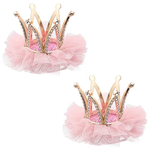 Ohaolyle 2 Pcs Crown Hair Clips Baby Alligator Hair Clips Toddler Lace Rhinestone Princess Style Hair Accessory Birthday Hair Accessories For Students Children Girls Pink #TOP3