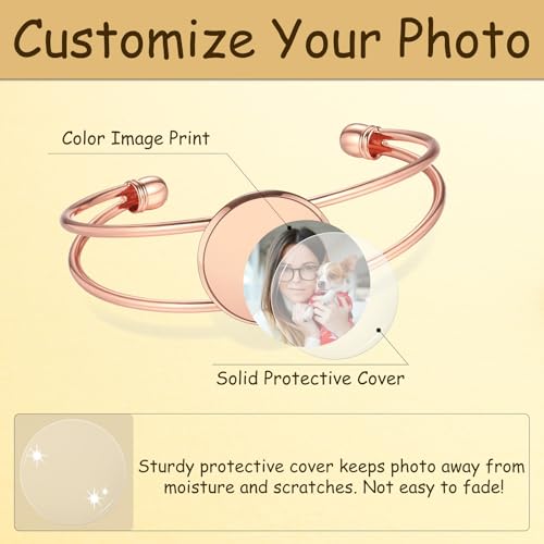 MeMeDIY Personalized Photo Bracelet for Women Engraved Picture Text Name Gold/Silver/Black Open Cuff Bangle Bracelet Heart Charm Custom Jewelry Gift for Mom Wife Friend4