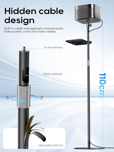 Haweah Beamer Ständer | Höhenverstellbar 40–110 cm, Bodenständer mit 1/4-Zoll-Gewinde & 360° Drehung, kompatibel mit Projektor, Kamera & Webcam für Zuhause und Büro (Schwarz)