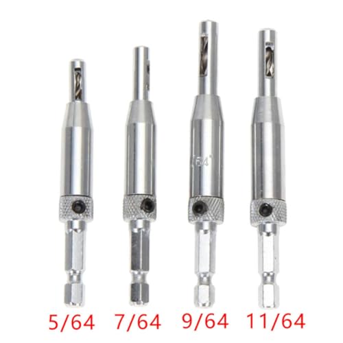 SagaSave Self Centering Hinge Drill Bits Set, Hex Shank Hinge Drill Tool HSS Woodworking Tools 5/64'' 7/64'' 9/64'' 11/64'' 13/64'' 5mm 1/4'' for Opening Hole(7PC)