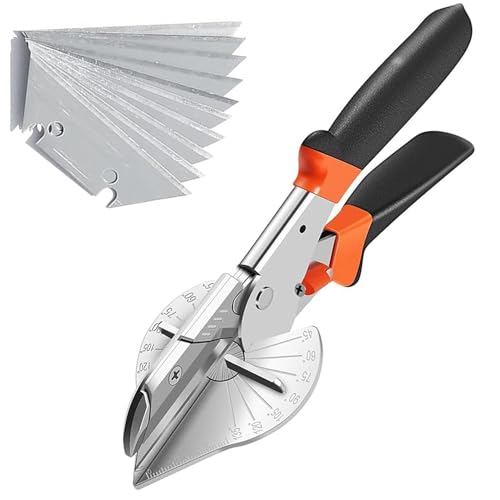 1 Pack Miter Shears, Spacer Shears, Industrial Angle Shear, 45 to 135 Degree Multi-Angle Trimmer for Cutting Cork, Plastic, PVC, 10 Spare Blades