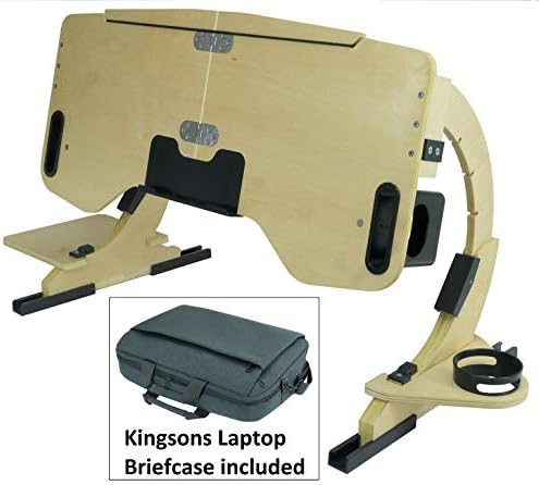 Portable Adjustable Laptop Bed Desk Stand Tray Table - Sturdy Wooden Workstation - Notebook or MacBook Compatible Limited Edition Whit Briefcase Included