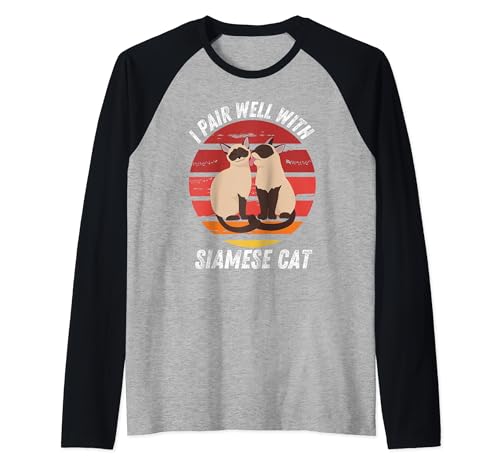 Gato siamés vintage que combina bien con amante de los gatos siameses Camiseta Manga Raglan