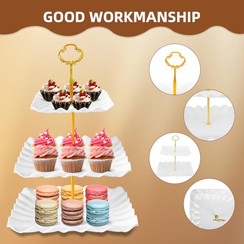 DIDROOM Pack of 10 Dessert Table Display Set, 3 Two-Tier & 3 Three-Tier Cupcake Stands, 4 Trays, Perfect for Birthday Baby Bridal Shower Party - Dessert Table Display Set - Image 7