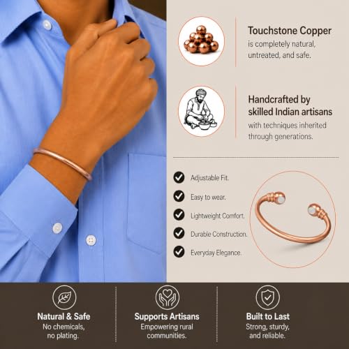 Image of Touchstone Handcrafted By Indian Skilled Artisans Durable High Gauge Copper Hand Twisted Pipe Bracelet In Natural Tone.