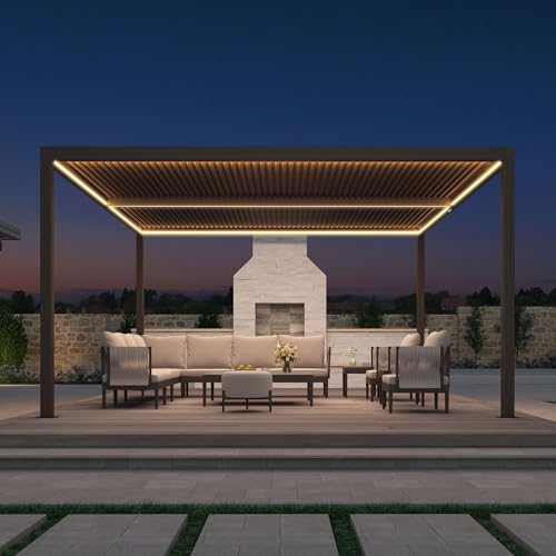 PURPLE LEAF Outdoor 10'x14' Louvered Pergola Adjustable Aluminum Canopy Retractable