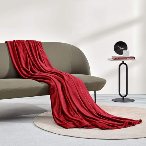 SLEEP ZONE Burgundy Fleece Blanket Super Soft Cozy Throw Flannel Blanket, Lightweight Comfy Fuzzy Blanket Plush Throw Blankets for Couch, Sofa, Bed, Camping, Travel, 50x60Inches