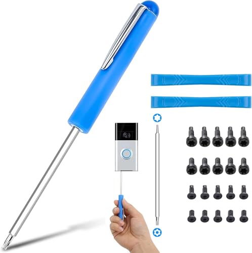 Screwdriver Bit Set for Video Doorbell Doorbell Sews Rplacement & WiFi Password Reset and Battery Change Double-Ended T6 T15 Screwdriver with 20Pcs Fits for All Doorbell Models (Blue)