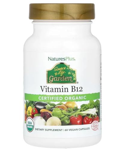NaturesPlus Source of Life Garden Certified Organic Vitamin B12-1000 mcg methylcobalamin, 60 Vegan Capsules - Whole Food Vitamin B12 Supplement - Energy Boost - Vegetarian, Gluten-Free - 30 Servings