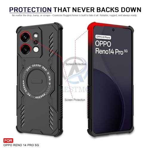 Image of AESTMO Back Case Cover for Oppo Reno 14 Pro 5G | Magnetic Case with Built-in Metal Ring | Compatible with MagSafe Accessories | Shockproof Hybrid (PC + TPU, Black)