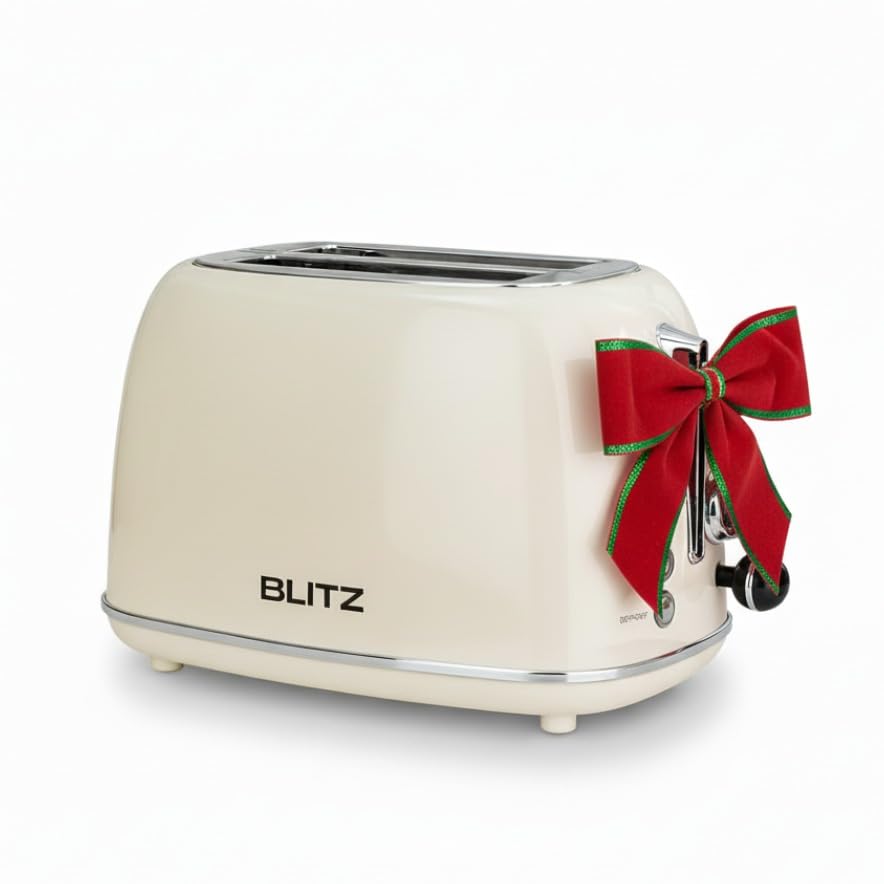 BLITZ Retro 2-Slice Stainless Steel Toaster, Cream Finish – Adjustable 6 Browning Levels, 1.5-Inch Extra-Wide Slots, Bagel/Defrost/Cancel Functions, and Removable Crumb Tray
