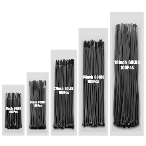Zip Ties Assorted Size,6+8+12+14+18 Inch,60 LBS 500PCS Tensile Strength Heavy Duty Cable Wire Ties...