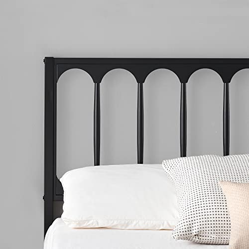 Amyove Metal Queen Size Platform Bed Frame With Wave Wooden Headboard, Heavy Duty Metal Slats Support, Platform Mattress Base No Box Spring Needed, No Noise, Easy Assembly, Black #TOP4