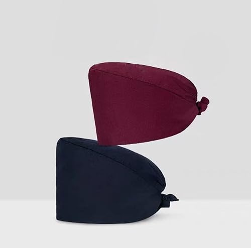 Meichoon OP-Mütze 2PCS Verstellbare Mütze mit Knopf Reine Baumwolle Schweißabsorbierend Atmungsaktiv für Krankenhäuser Zahnarzt DK58Weiß