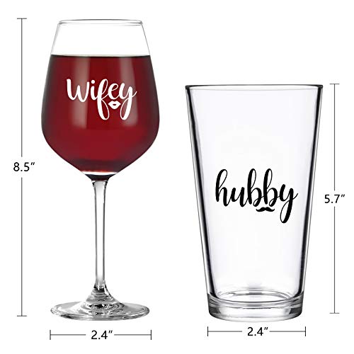 Modwnfy Wifey & Hubby Wine Glass And Beer Glass Set, Novelty Gift For Her Him Husband Wife Newlywed Couple, Perfect Glass Set For Bridal Shower Birthday Valentine’s Day Wedding Engagement Anniversary #TOP6