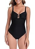 11 Best Plus Size Swimsuits for Large Belly: Tummy Control That Actually Works 2 Itzel Women's Ruched U Linked One Piece Swimsuit Tummy Control Push Up Vintage Retro Bathing Suits Black (U Linked) 8