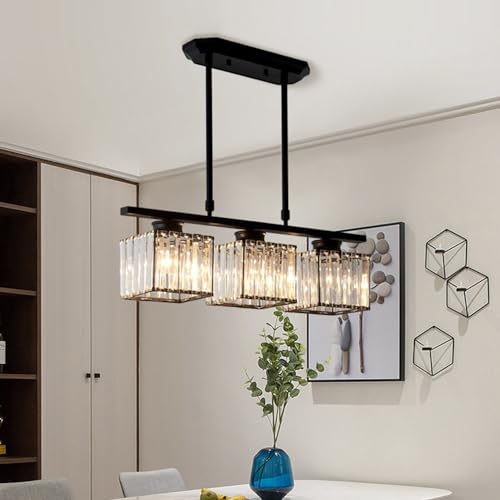 Linear Crystal Chandelier Modern Pendant Light for Dining Room Kitchen Island Living Room Bar & Cafe Elegant Design