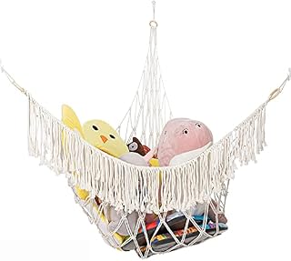 TREEHOLE Toy Hammock boho Macrame Hanging Corner Plush Toys Net Holder for Stuffed Animal Net Teddy Bear Storage Boys or Girls Organizer Doll (Large)