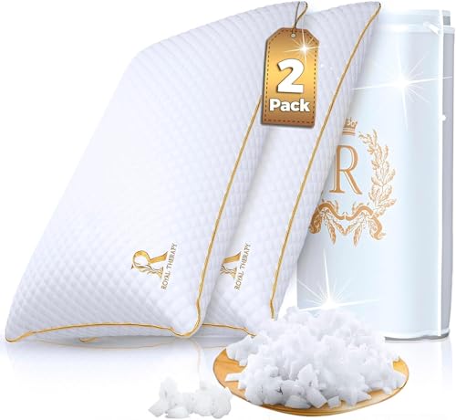 Image of Royal Therapy King Size Set of 2- Shredded Memory Foam Pillow-Adjustable Memory Foam for Sleeping, Firm Pillow for Neck & Shoulder Support, Breathable Bed for Back Stomach Side