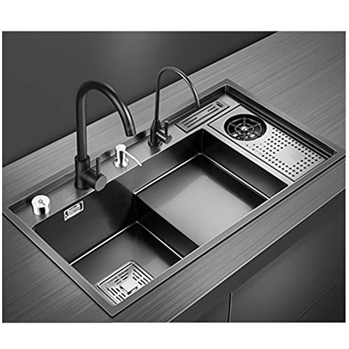 Évier De Cuisine en Acier Inoxydable 304 avec Rince-Verre Et Robinet, Monocuvette Évier De Bar Étagé Grand Évier De Poste De Travail De Cuisine Encastré...