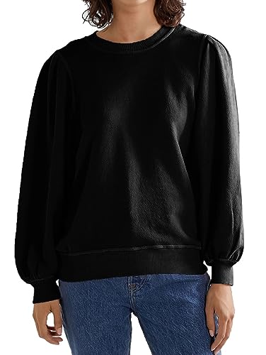 Image of iChunhua Plain Black Sweatshirt Women Crewneck Plain Ladies Long Sleeve Tops Sport Lightweight Pullover Black M