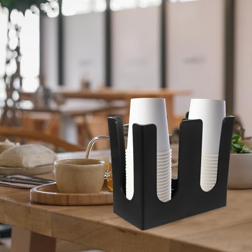 Distributeur de gobelets grande capacité à 2 compartiments en plastique noir robuste - 7