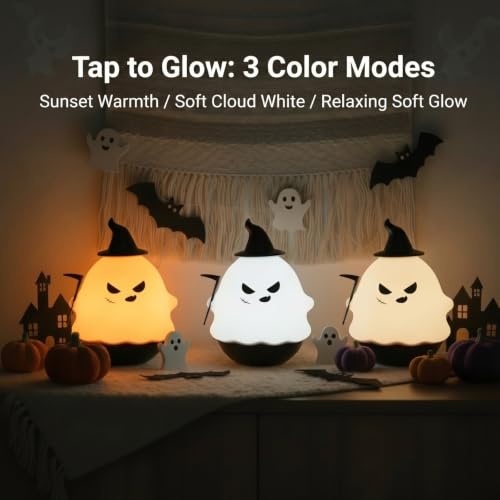 Senggusens Cute Night Light for Kids, Roly-Poly Wobble Silicone Ghost Lamp, Kawaii Small Desk Decor, Nursery Lamp Birthday Gift for Kids Boys Girls Teens Women — view 3