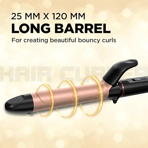 Image of Havells Hair Curler | KeraNourish + Argan Revitalizer | Long Barrel | Anti - Scalding Design |In Built Clamp | For Bouncy Curls | 2 year Guarantee | HC4141