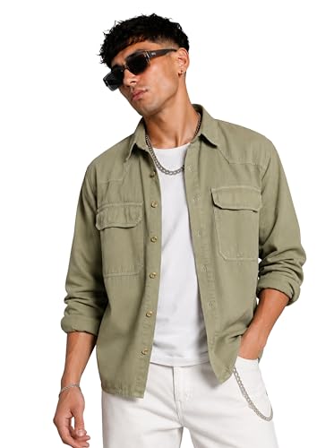 Image of INKD Men's Shacket Shirt - 100% Cotton | Relaxed Fit | Colored Denim Shirt for Men | Full Sleeve | Soft & Comfortable | Overshirt | Premium Buttons