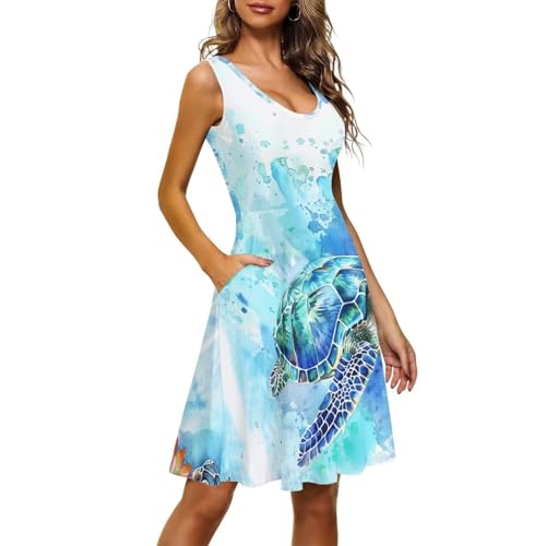 Image of TOADDITDO Women's Sleeveless O Neck Beach A-Line Party Coctail Tank Dresses Flared Sundress
