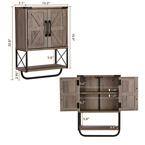 Rustown Farmhouse Rustic Medicine Cabinet With Two Barn Door,Wood Wall Mounted Storage Cabinet With Adjustable Shelf And Towel Bar, 3-Tier Bathroom Cabinet For Bathroom, Living Room(Washed Oak) #TOP2