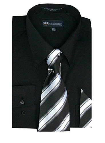 Milano Moda Men's Long Sleeve Dress Shirt with Matching Tie and Handkerchief SG21A