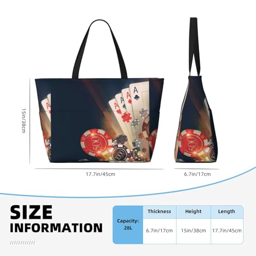 Casino Poker Chips Print Large Beach Tote Bag for Women Extra Large Capacity Sandproof Waterproof Pool Bag Suitable for Swimming Pool Gym Groceries Travel4