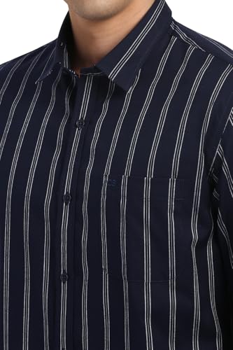 Image of Peter England Men's Cotton Slim Fit Distant Striped Casual Shirt | Full Sleeves, Office Wear