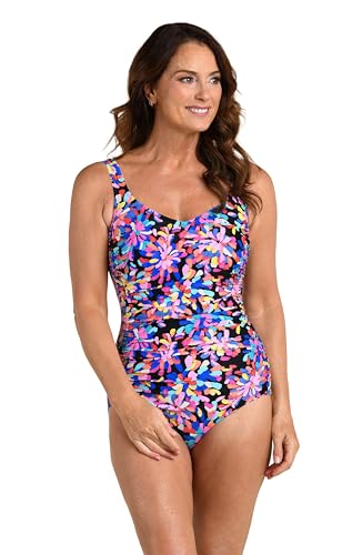Maxine of Hollywood Womens Side Shirred Girl Leg One Piece Swimsuit Multi//Make a Splash 12