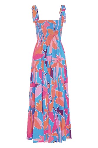 Image of kinstell Women's Summer Boho Spaghetti Strap Square Neck Ruffle Casual Flowy Long Dress Beach Swing Party Maxi Dress