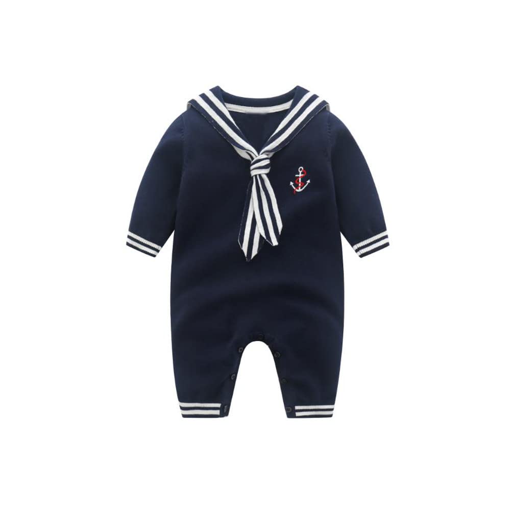 Mud KingdomBoys Girls Sweater Rompers Nautical Jumpsuit Nautical Style Knitted Ribbed Bodysuits Unisex