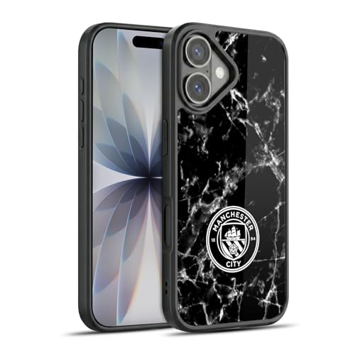 Coque Manchester City iPhone 17 renforcée avec design marbre noir et blanc