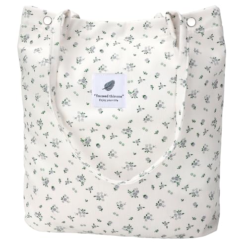 Ayieyill Corduroy Tote Bag for Women Canvas Shoulder Cord Purse with Inner Pocket