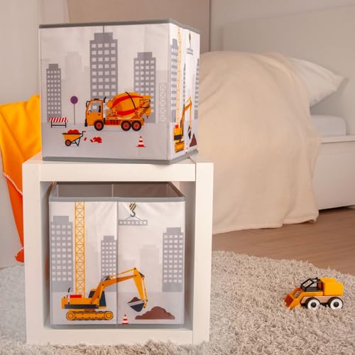 Herding Aufbewahrungsbox Baustelle, Young Collection, ca. 30 x 30 x 30 cm, Aufbewahrung im Regal oder freistehend, 100% Polypropylen, Innen 100% Papier